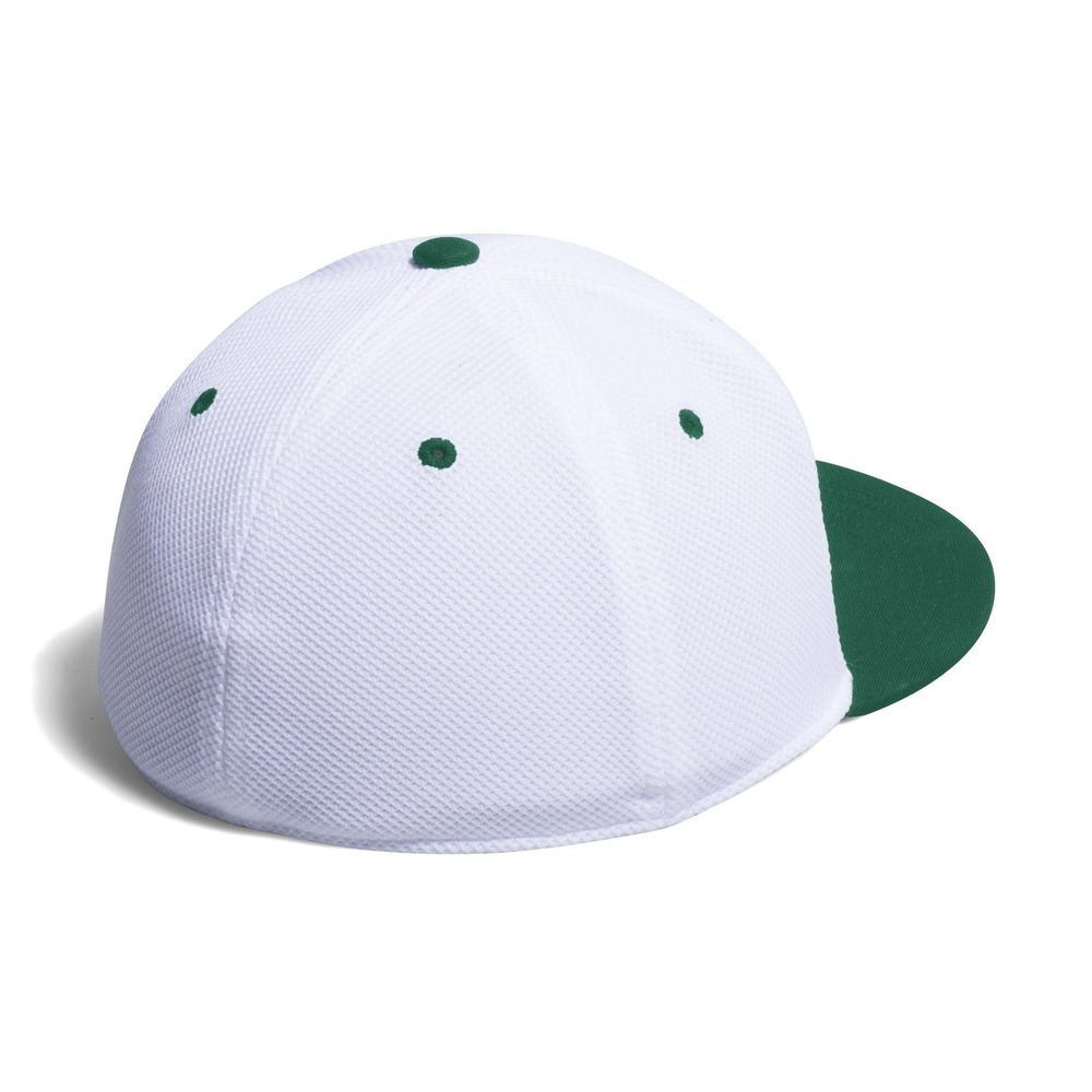 Adidas Men's Mesh Flat Flex Cap Hat ML White Dark Green Stretch Fit - Picture 2 of 2